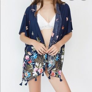 Navy Kimono Tassel Hem